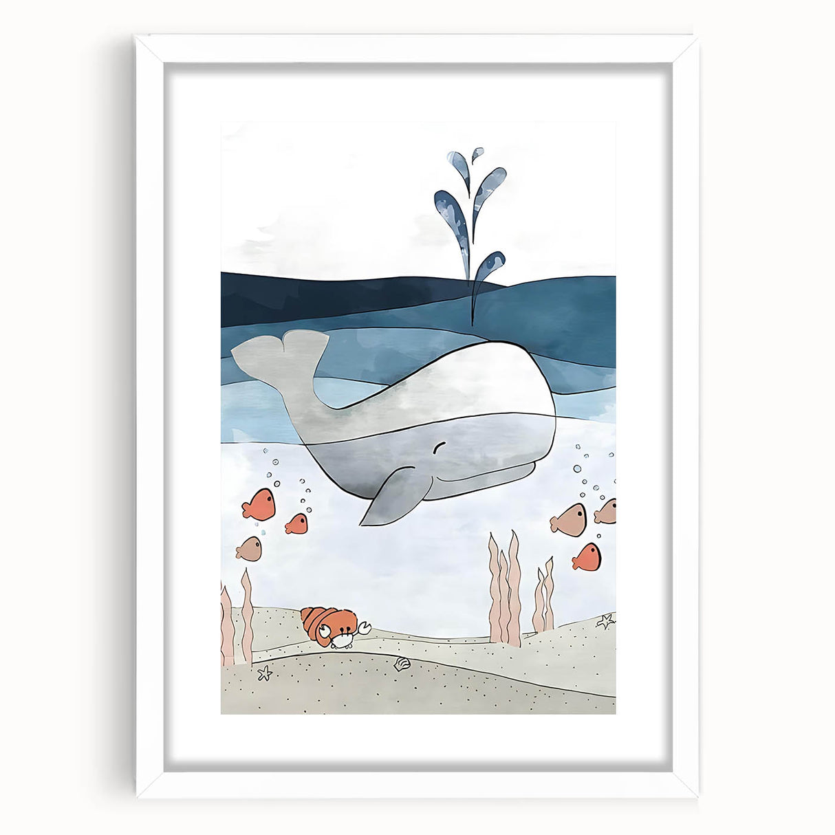 Nursery Wall Art - Peaceful Whale Kids Wall Art Prints for Boys