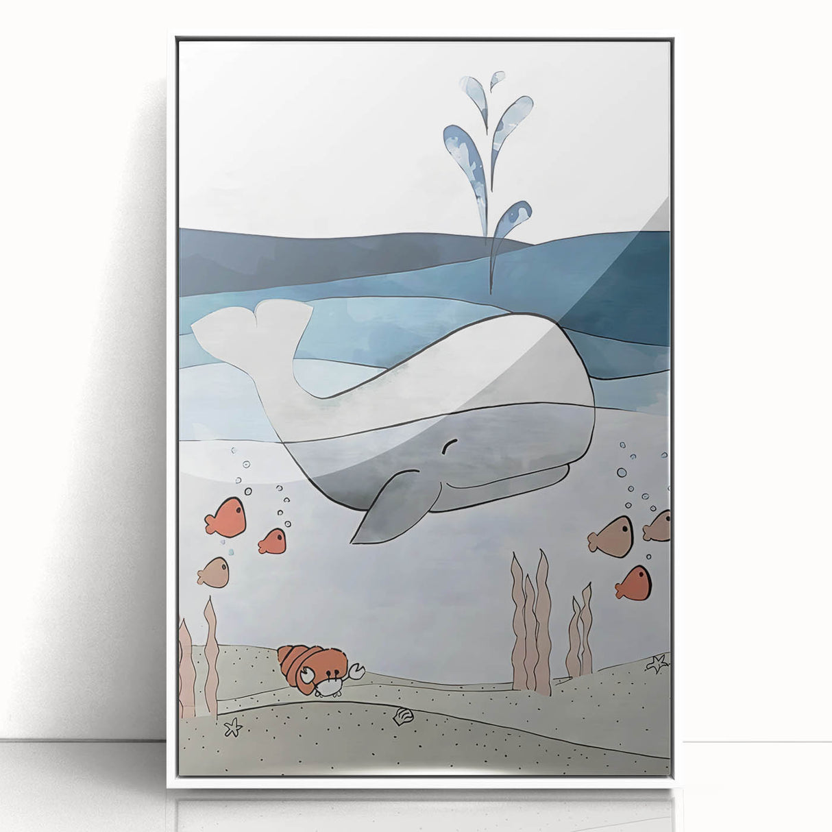 Nursery Wall Art - Peaceful Whale Kids Wall Art Prints for Boys