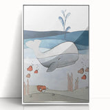 Nursery Wall Art - Peaceful Whale Kids Wall Art Prints for Boys