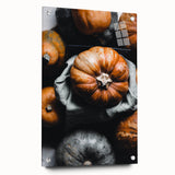 Large abstract wall art on acrylic glass, featuring vibrant autumnal shades, suitable for bedroom or dining room decor.