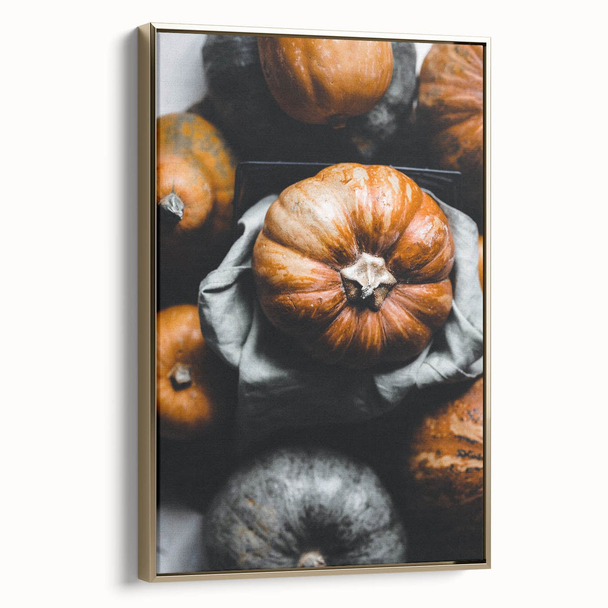 Framed canvas featuring a vintage-style landscape painting with autumnal trees in gold and black tones.