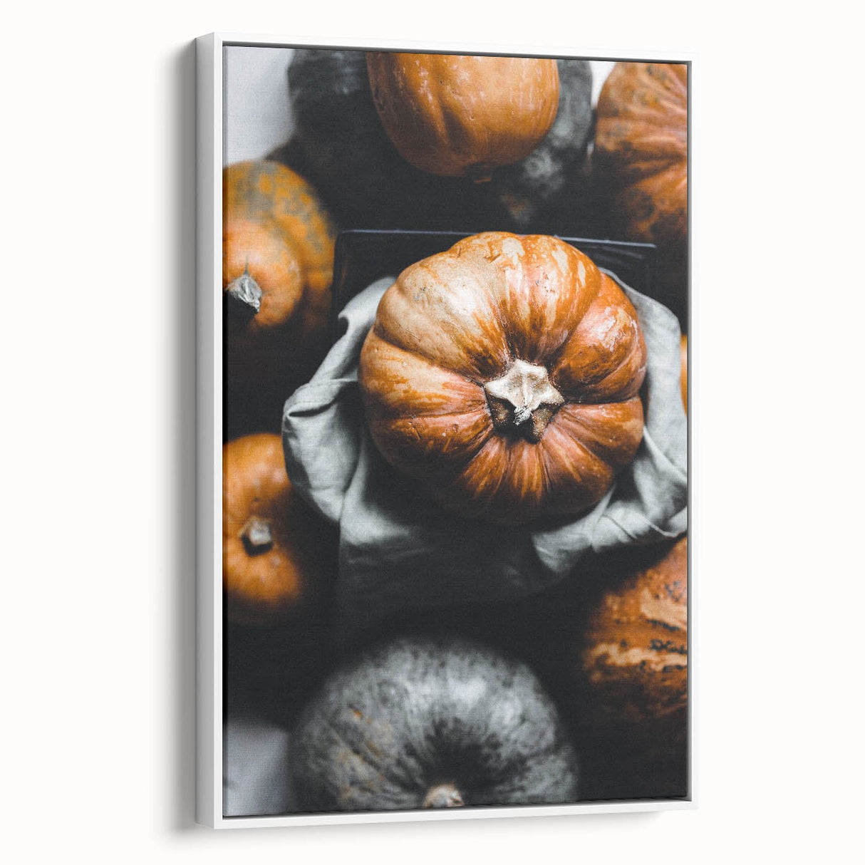 Vintage poster art of an autumnal scene on extra large framed canvas, featuring colorful foliage against a black background.