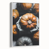 Vintage poster art of an autumnal scene on extra large framed canvas, featuring colorful foliage against a black background.