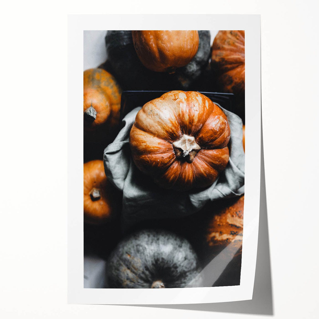 Extra large rolled canvas print featuring a fall-inspired floral design in warm orange and red tones.
