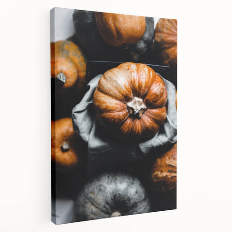 Autumn-themed abstract painting on stretched canvas featuring warm orange and brown tones, suitable for kitchen wall art.