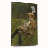 Modern Wall Art - Seated Man with Dog in Serene Outdoor Setting