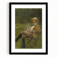 Modern Wall Art - Seated Man with Dog in Serene Outdoor Setting