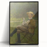 Modern Wall Art - Seated Man with Dog in Serene Outdoor Setting