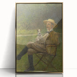 Modern Wall Art - Seated Man with Dog in Serene Outdoor Setting