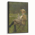 Modern Wall Art - Seated Man with Dog in Serene Outdoor Setting