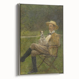 Modern Wall Art - Seated Man with Dog in Serene Outdoor Setting