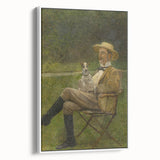 Modern Wall Art - Seated Man with Dog in Serene Outdoor Setting