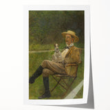 Modern Wall Art - Seated Man with Dog in Serene Outdoor Setting