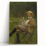 Modern Wall Art - Seated Man with Dog in Serene Outdoor Setting