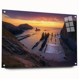 Acrylic landscape artwork depicting dramatic cliffs in vibrant colors, viewed from the side with decorative pins, ideal for modern home decor and art enthusiasts.