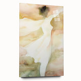 Abstract figurative acrylic artwork displayed in a glass frame, showcasing vibrant colors and unique shapes, perfect for modern home decor or gallery settings.