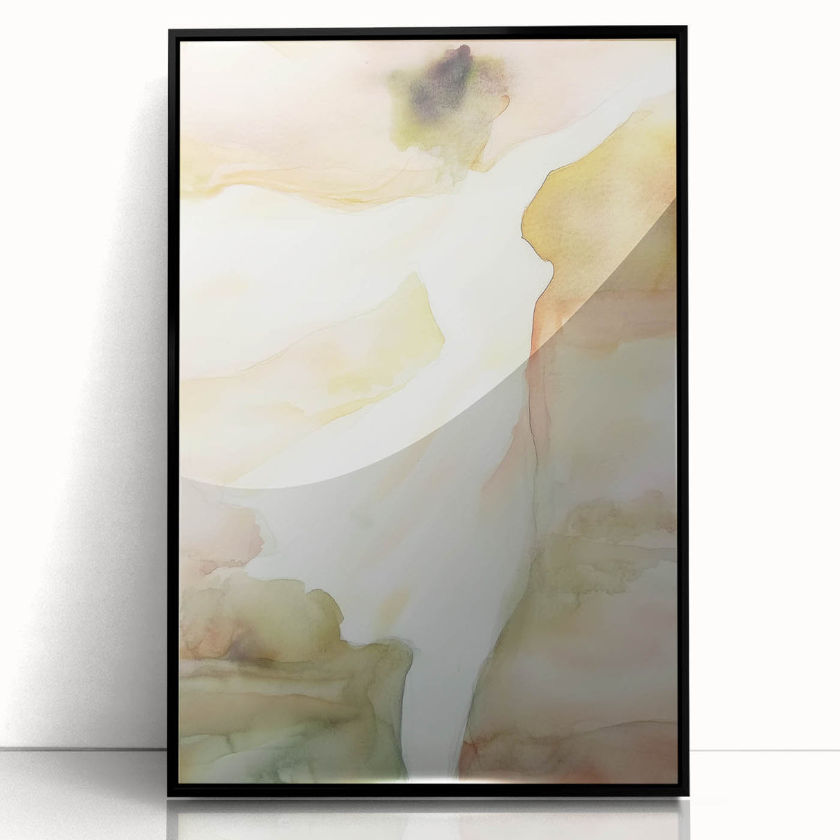Abstract figurative acrylic artwork in a sleek black frame, showcasing vivid colors and modern design elements, perfect for contemporary home decor.