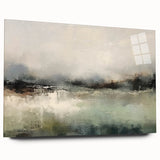 Abstract landscape wall art displayed in acrylic glass, showcasing vibrant colors and fluid shapes, ideal for modern home decor. Perfect for enhancing any interior space.