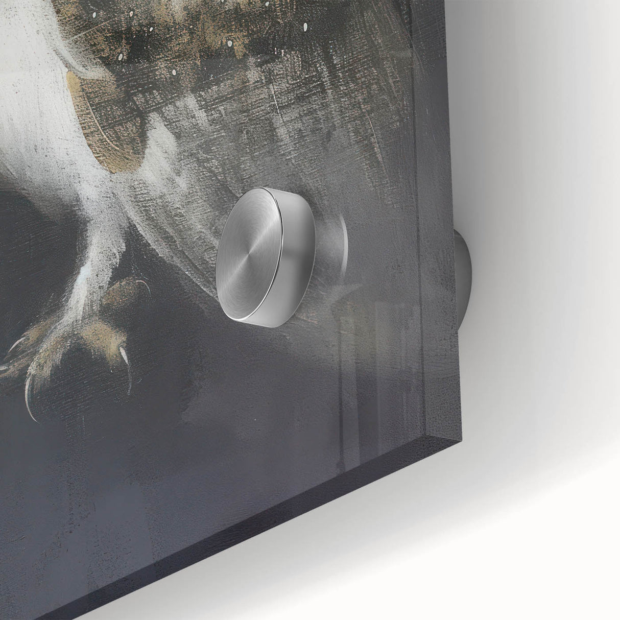 Close-up of a vibrant acrylic glass artwork featuring a colorful animal design, showcasing intricate details and textures, perfect for modern home decor.