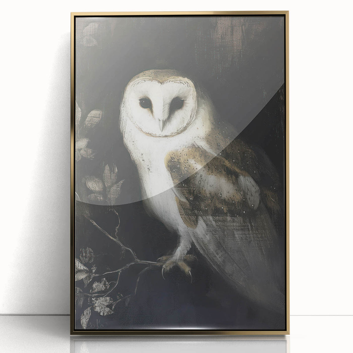 Framed acrylic wall art featuring a vibrant animal design with a gold border, ideal for home décor. The artwork showcases intricate details and colors, enhancing any living space.