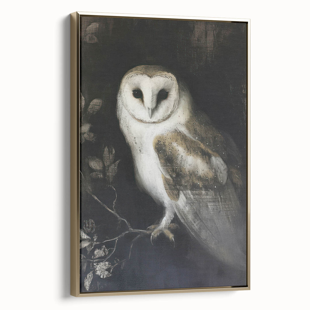 Elegant framed canvas artwork depicting whimsical animal designs in vibrant colors, showcasing a gold frame and side view, perfect for children's room decor.