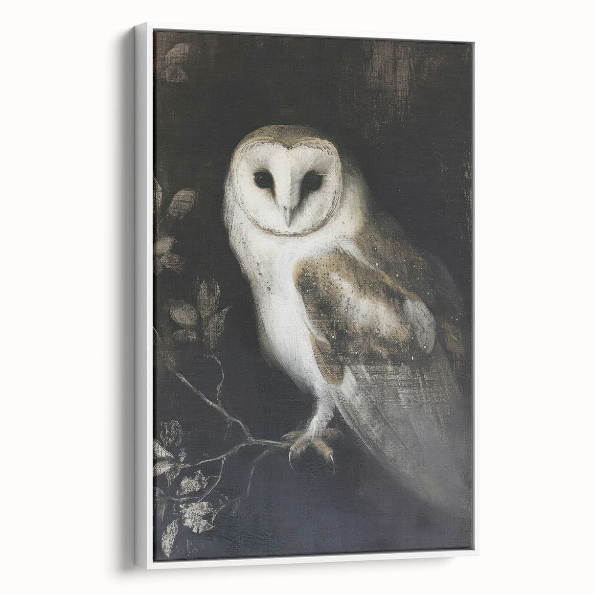 Framed canvas artwork featuring a vibrant jungle scene with various animals, displayed in a sleek white frame, perfect for modern home decor.