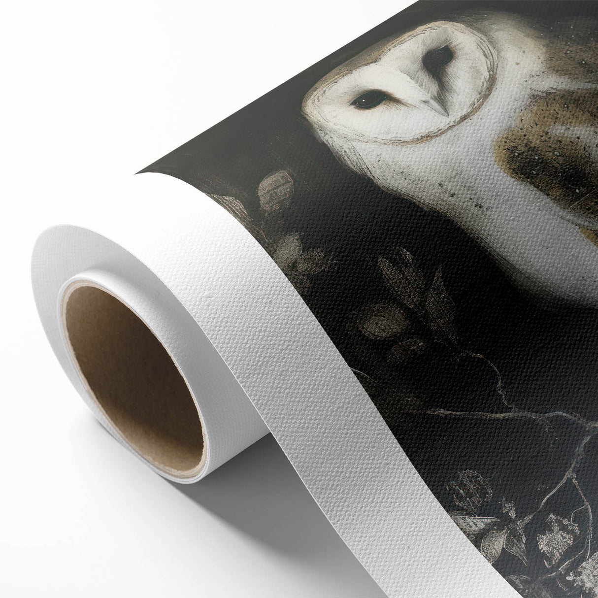 Rolled canvas print showcasing vibrant animal illustrations in a whimsical style, designed for nursery decor, packaged securely in a protective cardboard tube.