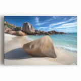 Vibrant stretched canvas artwork depicting a serene beach landscape with colorful skies and gentle waves, ideal for coastal decor and relaxation themes.