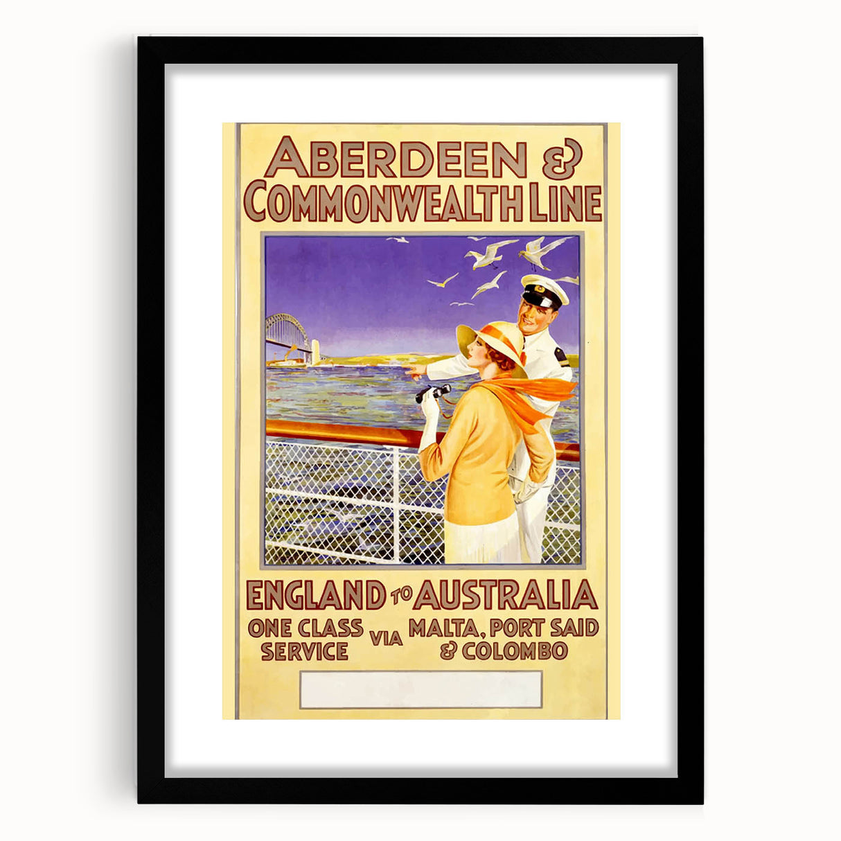 Retro Travel Poster - England to Australia via Malta, Port Said