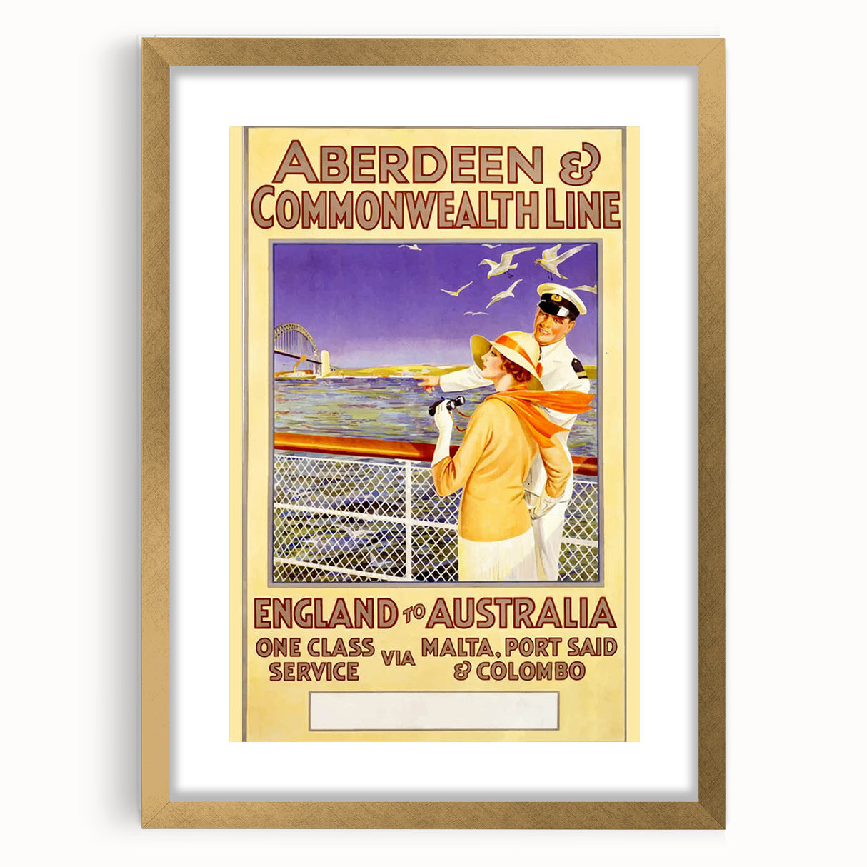 Retro Travel Poster - England to Australia via Malta, Port Said
