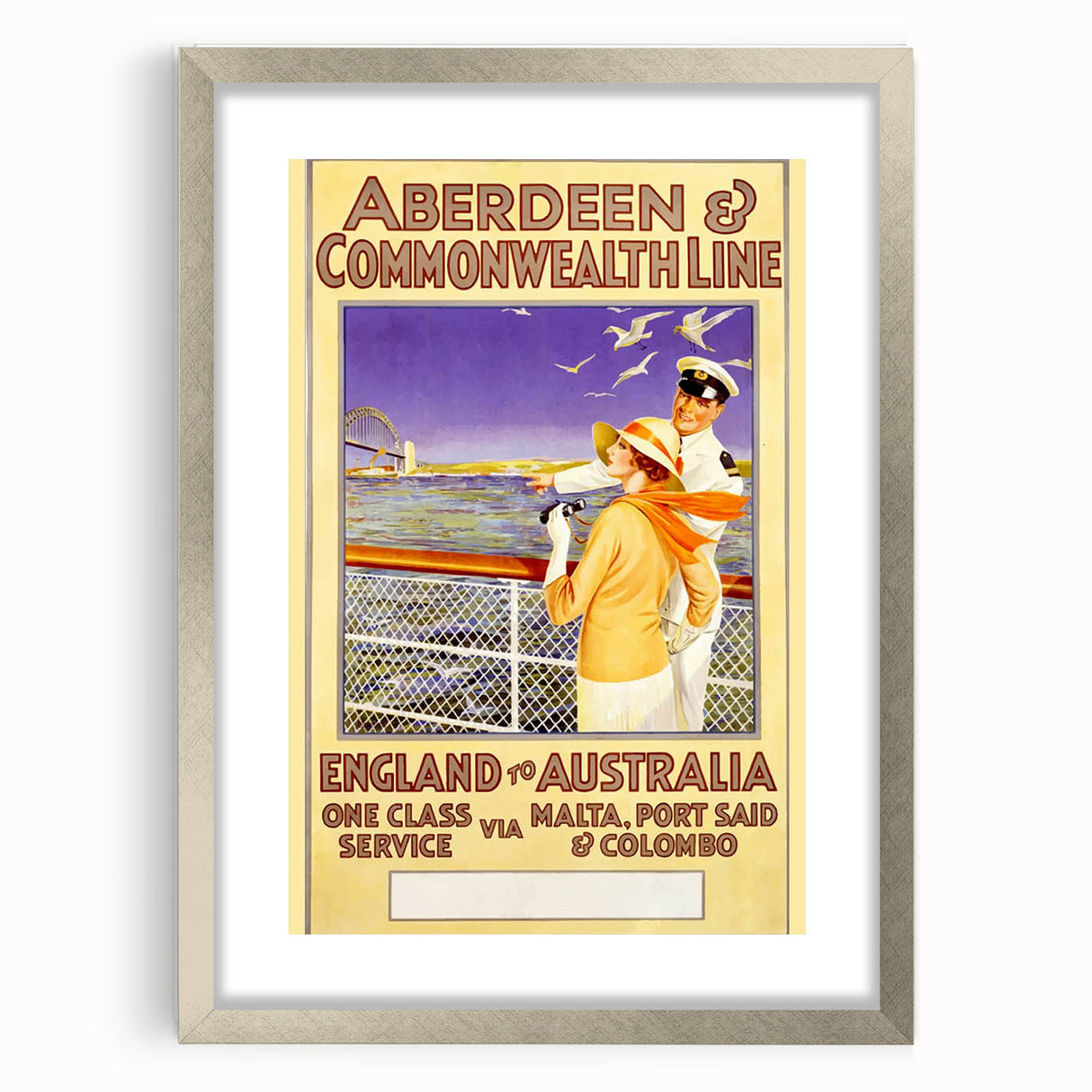 Retro Travel Poster - England to Australia via Malta, Port Said