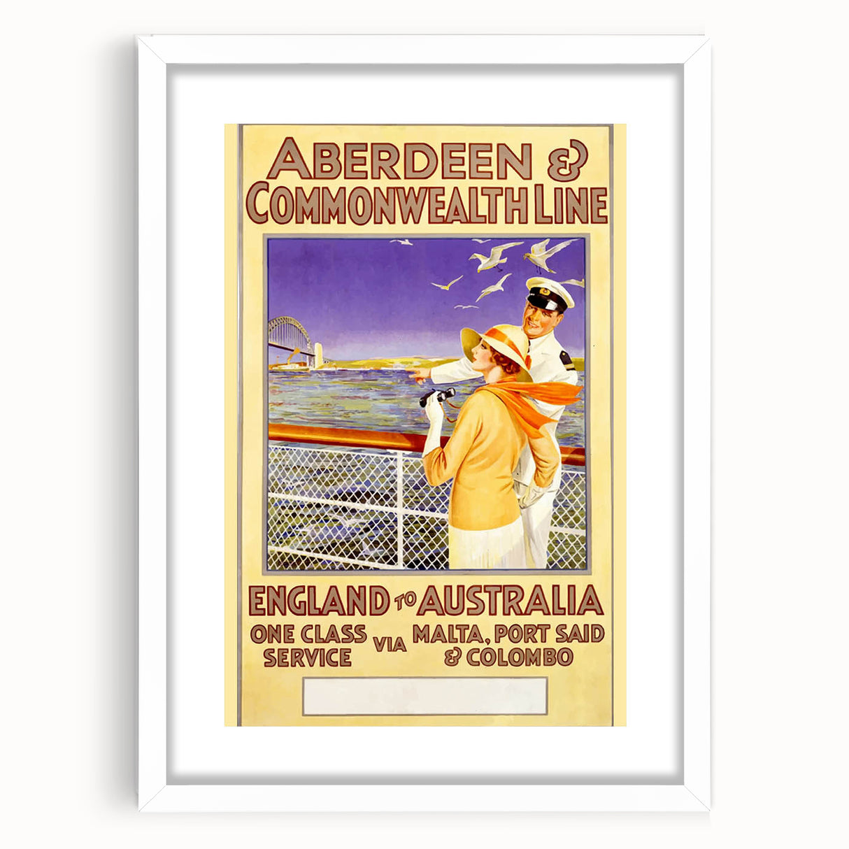 Retro Travel Poster - England to Australia via Malta, Port Said