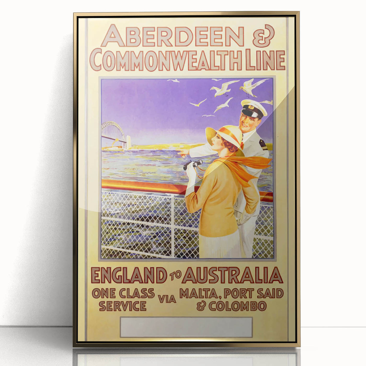 Retro Travel Poster - England to Australia via Malta, Port Said