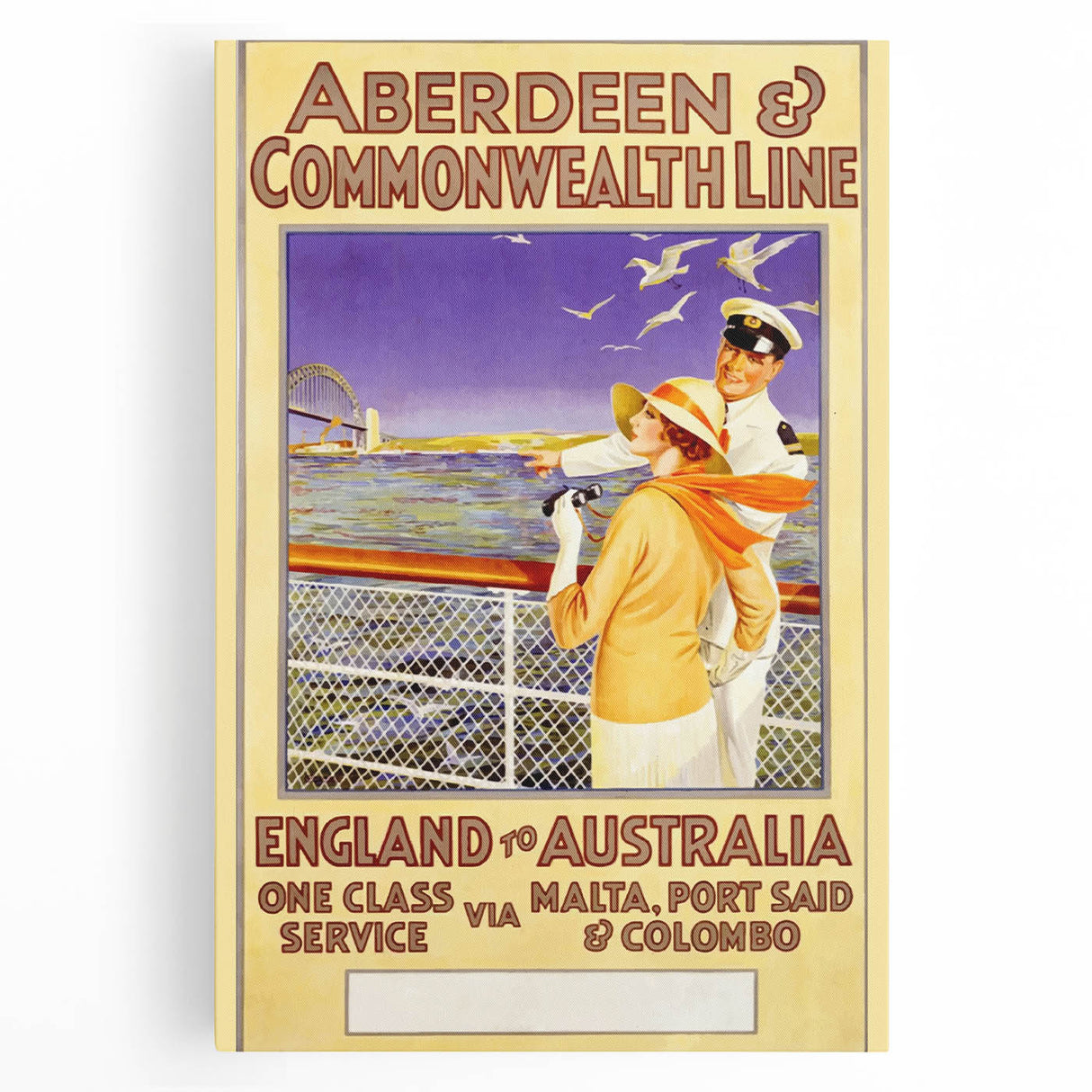 Retro Travel Poster - England to Australia via Malta, Port Said