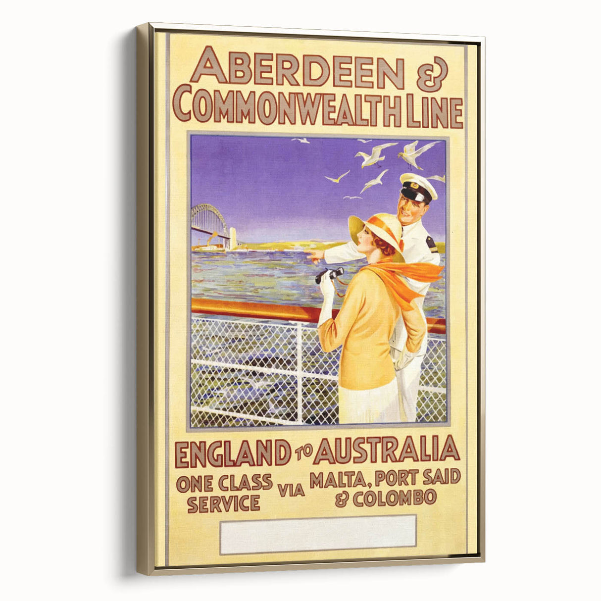 Retro Travel Poster - England to Australia via Malta, Port Said