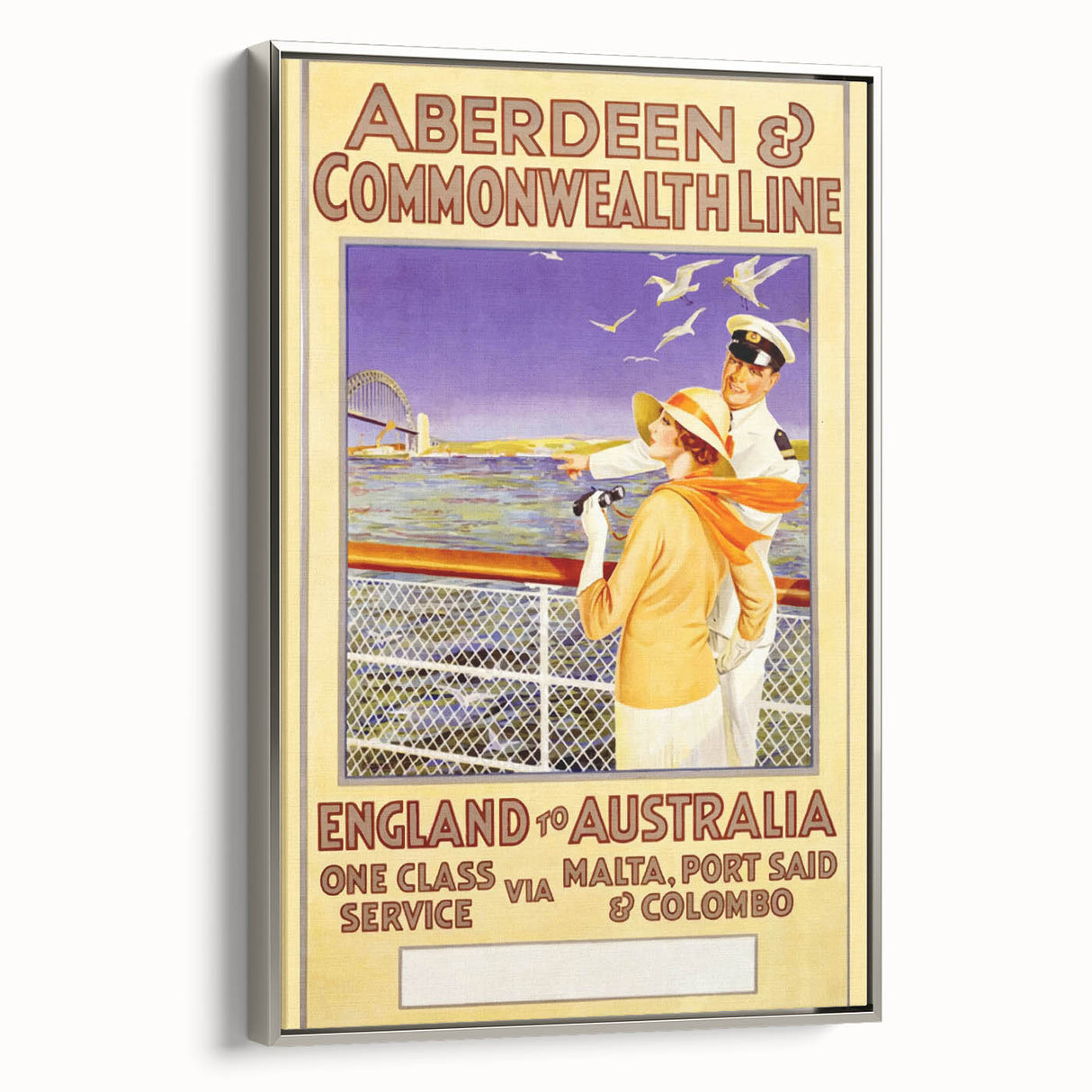 Retro Travel Poster - England to Australia via Malta, Port Said