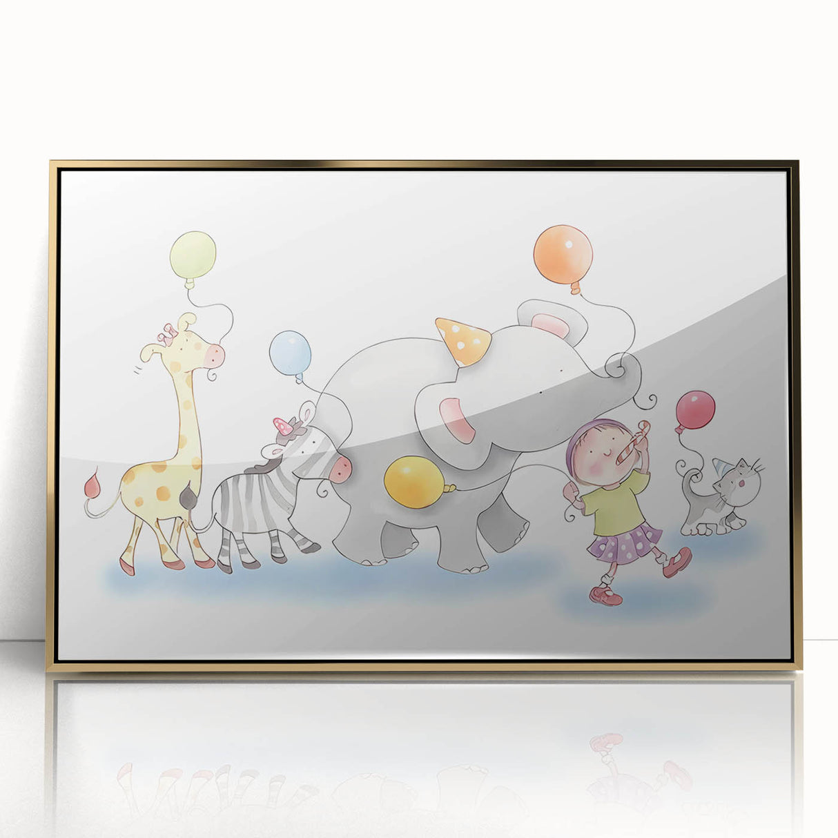Cheerful Animal Parade Nursery Wall Art - Kids Room Prints
