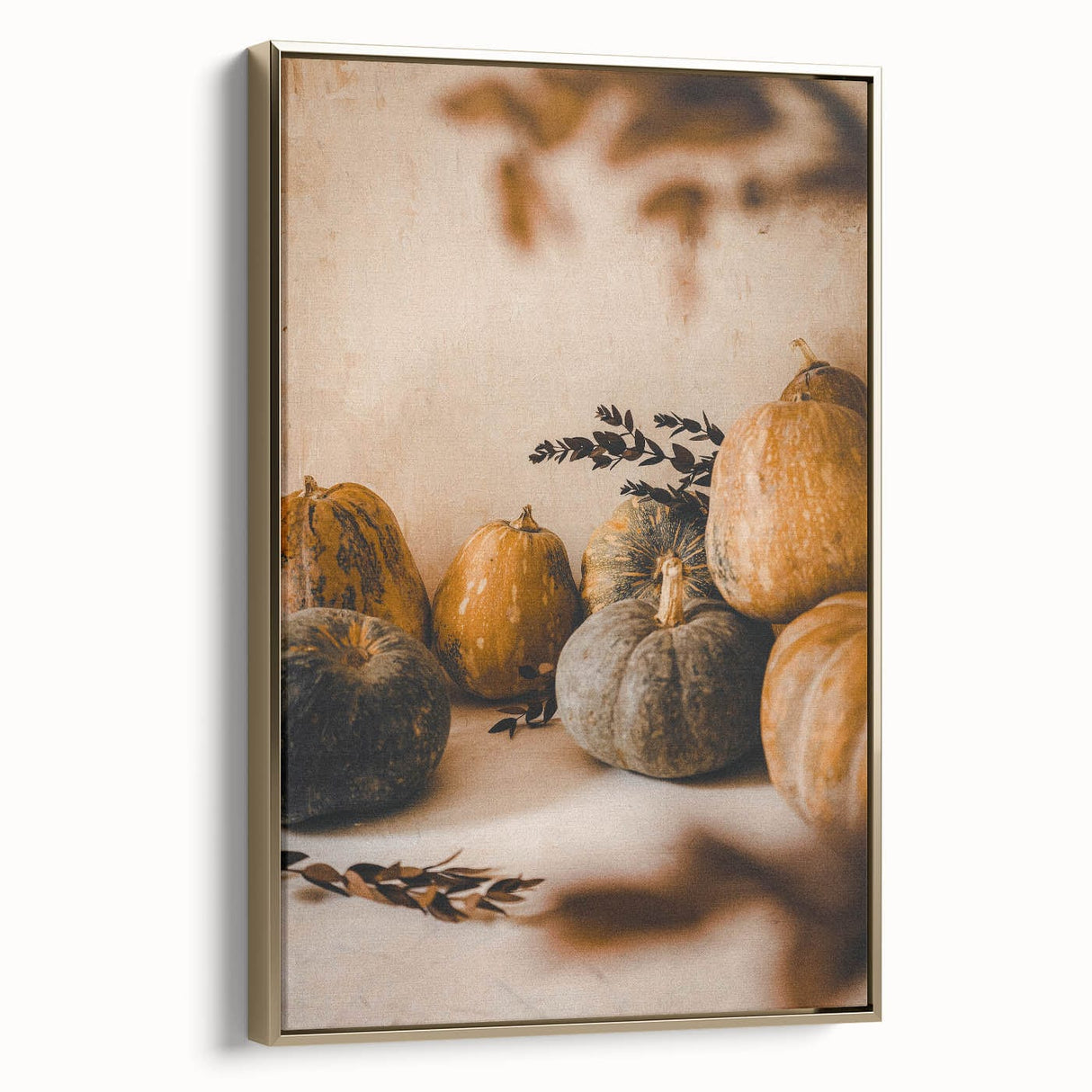 Framed canvas depicting a vintage-style landscape with autumnal tones, ideal for bedroom wall decor.