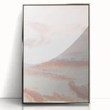 Mid-century modernist art deco poster featuring geometric shapes in muted pastel colors on silver-framed acrylic.