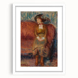 Modern Wall Art - Woman Seated on Red Sofa in Vibrant Impressionist Style