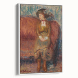 Modern Wall Art - Woman Seated on Red Sofa in Vibrant Impressionist Style