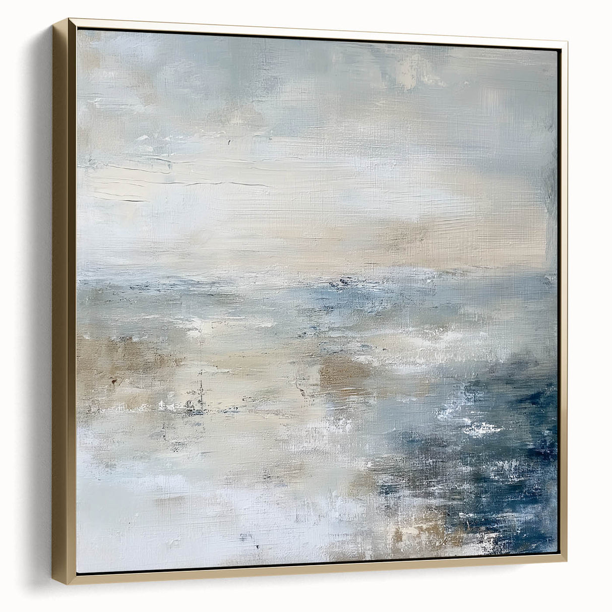 Abstract geometric framed canvas artwork in silver and gold tones, showcasing a modern design ideal for contemporary home decor. Perfect for enhancing living spaces.