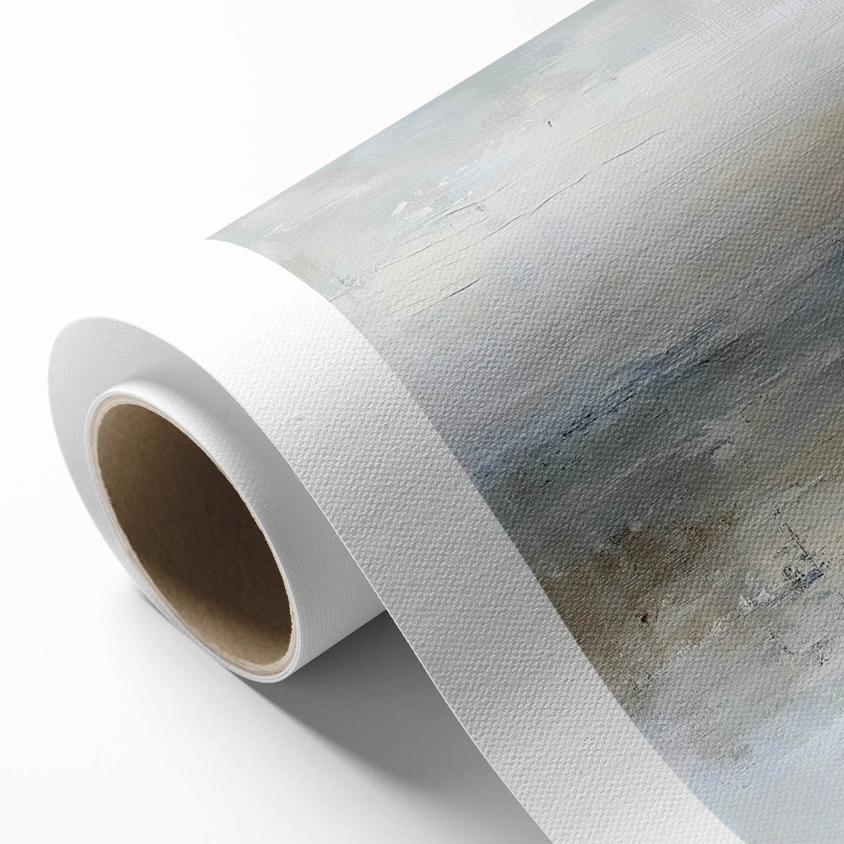 Abstract geometric artwork on rolled canvas showcasing vibrant colors and intricate shapes, designed to enhance modern interiors, packaged securely in a protective tube.