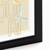 Extra large black wall art depicting colorful, textured food and drinks on a framed canvas, ideal for living room decor.