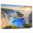 Acrylic glass artwork showcasing a vibrant beach landscape design with colorful pins, side view highlighting its glossy finish and detailed textures, ideal for beach-themed decor.