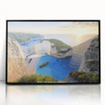 Framed acrylic wall art depicting a serene beach landscape with vibrant colors, ideal for home decor. The black frame adds a modern touch to the coastal scene.