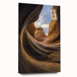 Acrylic glass artwork depicting vibrant canyon landscapes in rich earth tones, showcasing intricately layered textures and a side view without pins, ideal for modern decor.