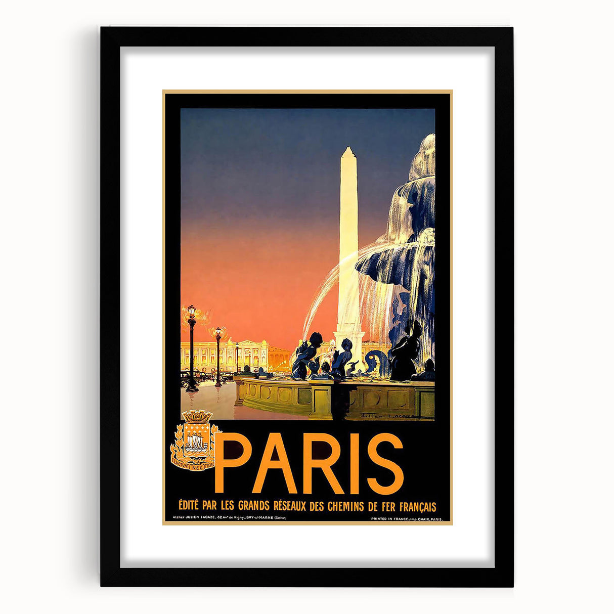 Retro Paris Travel Poster - Vintage Obelisk and Fountain Wall Art