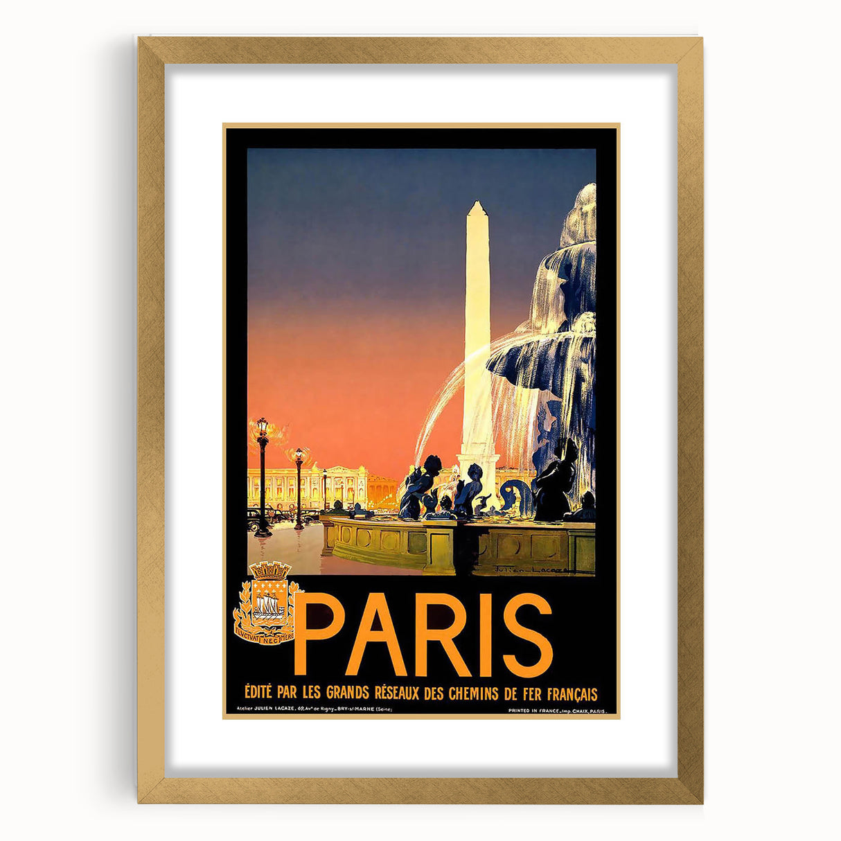 Retro Paris Travel Poster - Vintage Obelisk and Fountain Wall Art