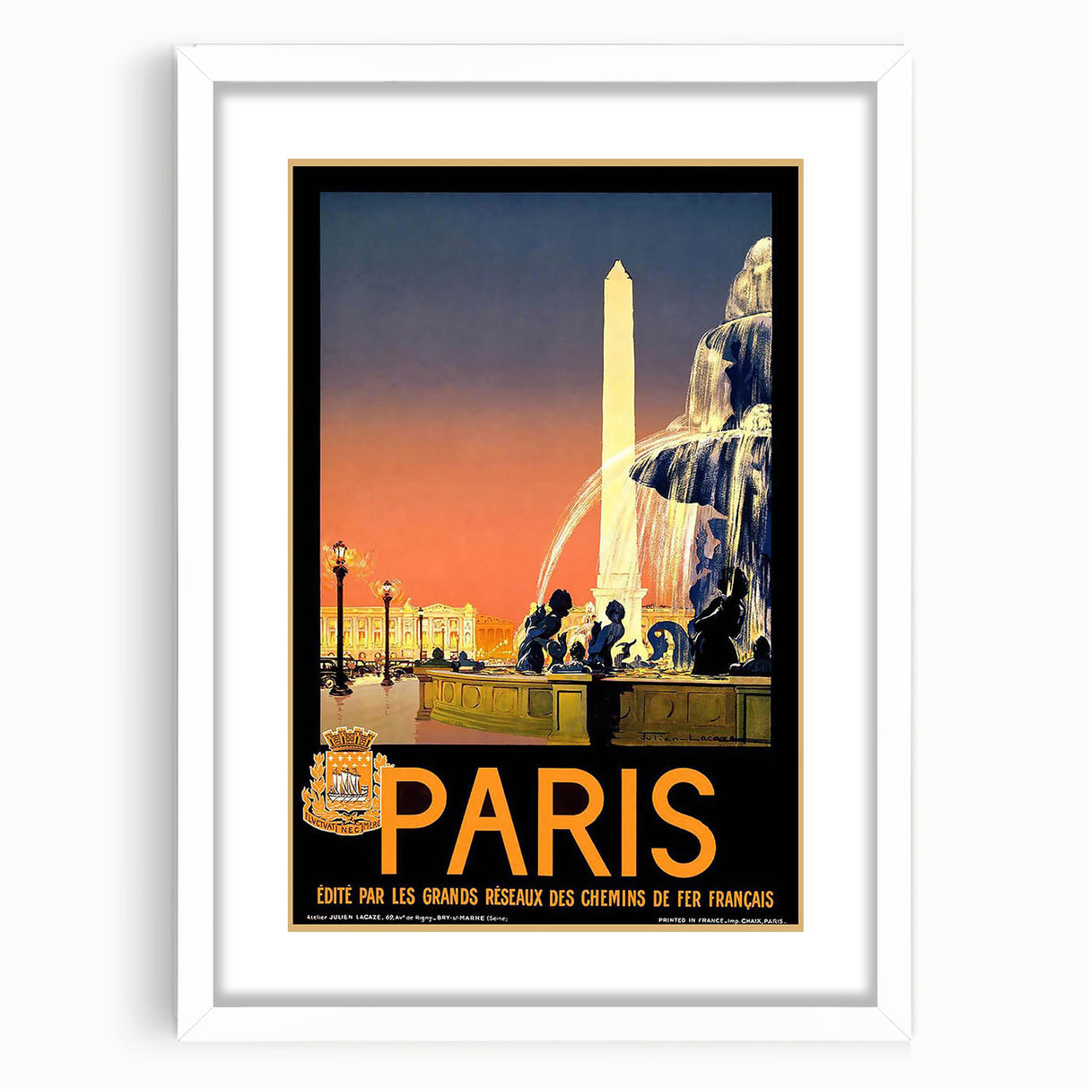 Retro Paris Travel Poster - Vintage Obelisk and Fountain Wall Art